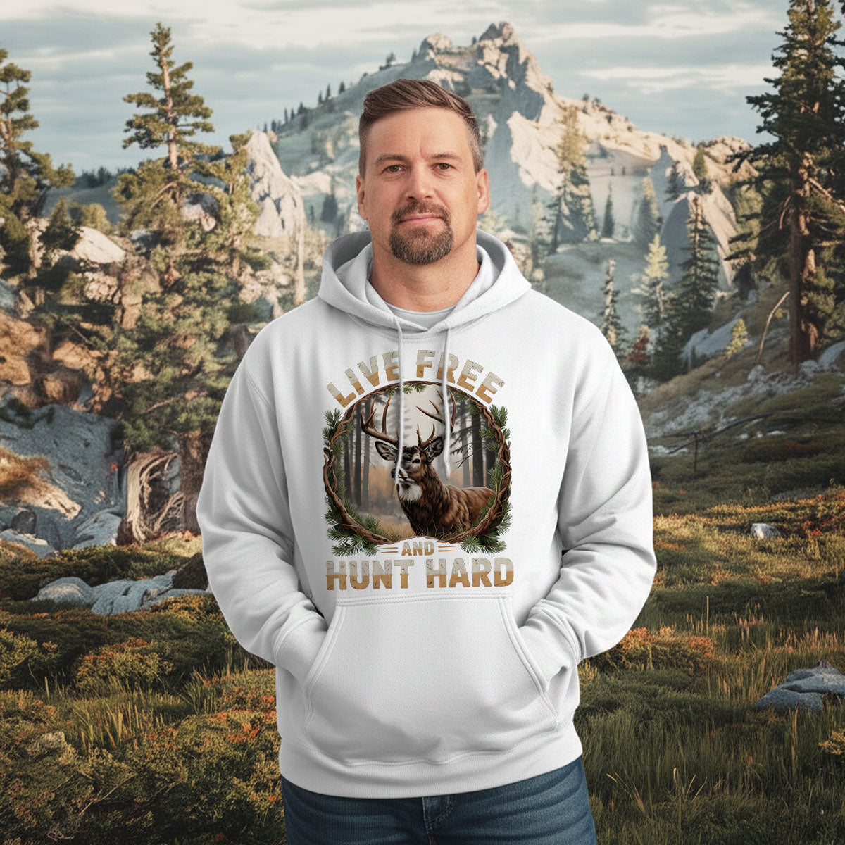 Live Free And Hunt Hard Shirt, Deer Hunting Tee, Buck Hunter T-shirt, Gift For Hunters, Wapiti Craft Hoodie