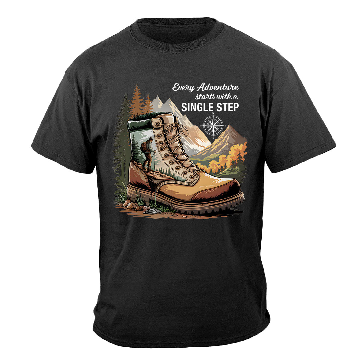Hiking Boots Mountain Tee, Every Adventure Starts With A Single Step Shirt, Gift For Hikers, Wapiti Craft T-shirt