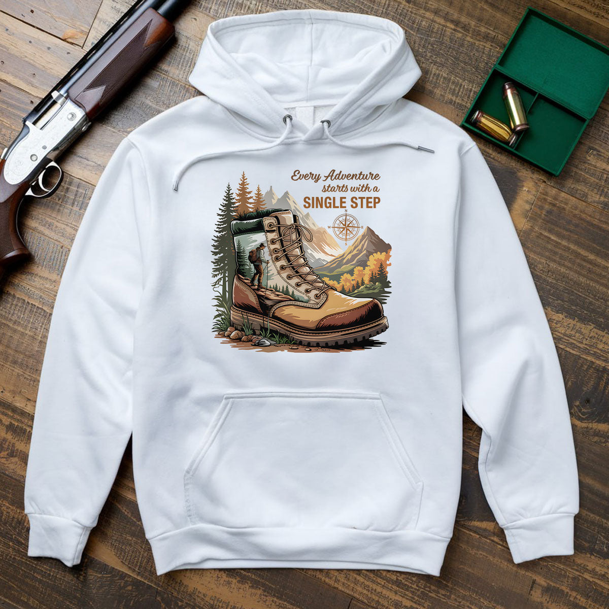 Hiking Boots Mountain Tee, Every Adventure Starts With A Single Step Shirt, Gift For Hikers, Wapiti Craft Hoodie