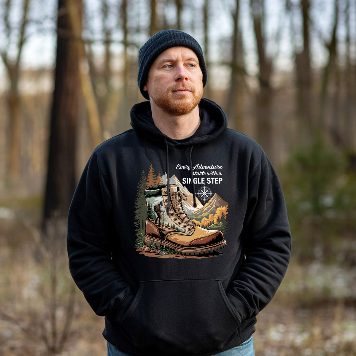 Hiking Boots Mountain Tee, Every Adventure Starts With A Single Step Shirt, Gift For Hikers, Wapiti Craft Hoodie