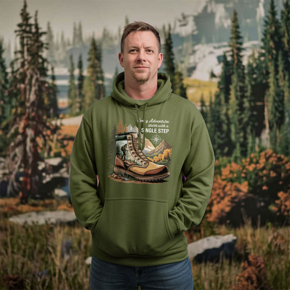 Hiking Boots Mountain Tee, Every Adventure Starts With A Single Step Shirt, Gift For Hikers, Wapiti Craft Hoodie