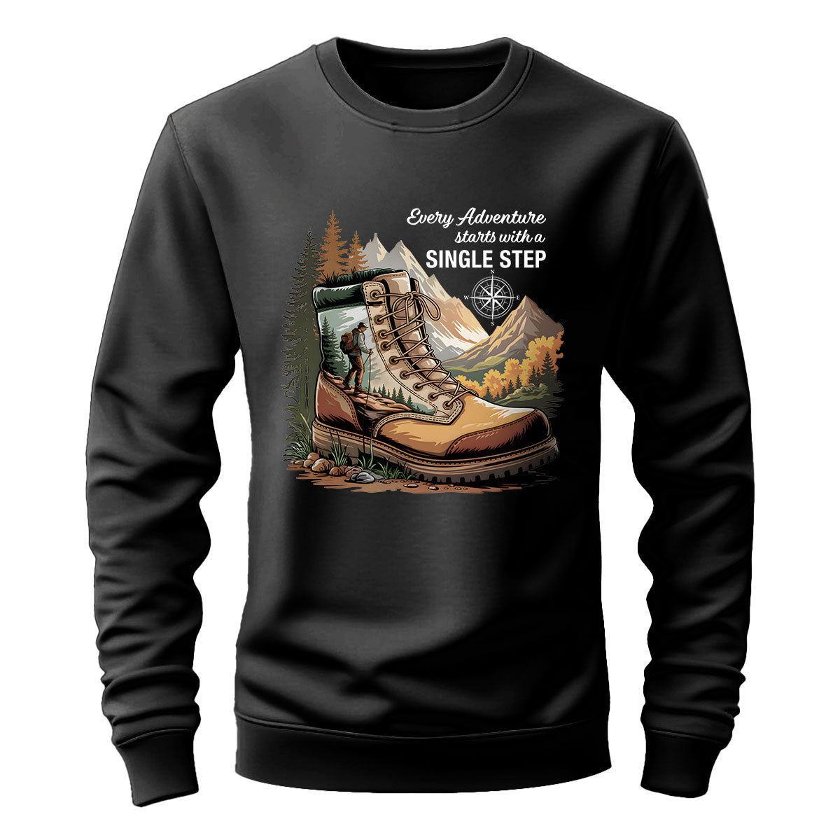 Hiking Boots Mountain Tee, Every Adventure Starts With A Single Step Shirt, Gift For Hikers, Wapiti Craft Sweatshirt