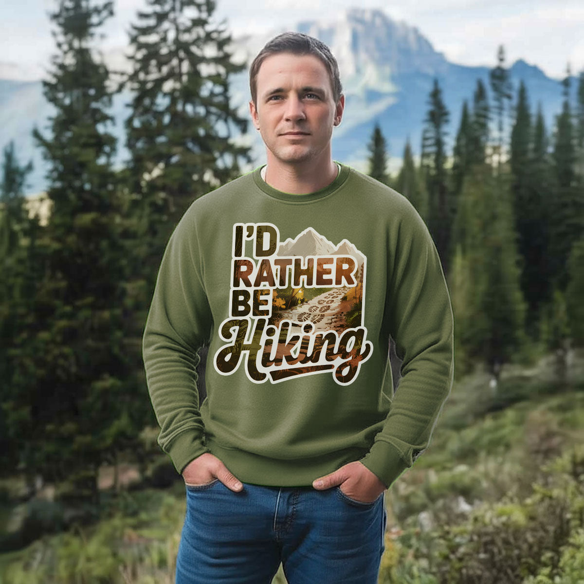 Scenic Mountain Trail Tee, I'd Rather Be Hiking Shirt, Outdoor Adventure T-shirt, Gift For Hikers, Wapiti Craft Sweatshirt