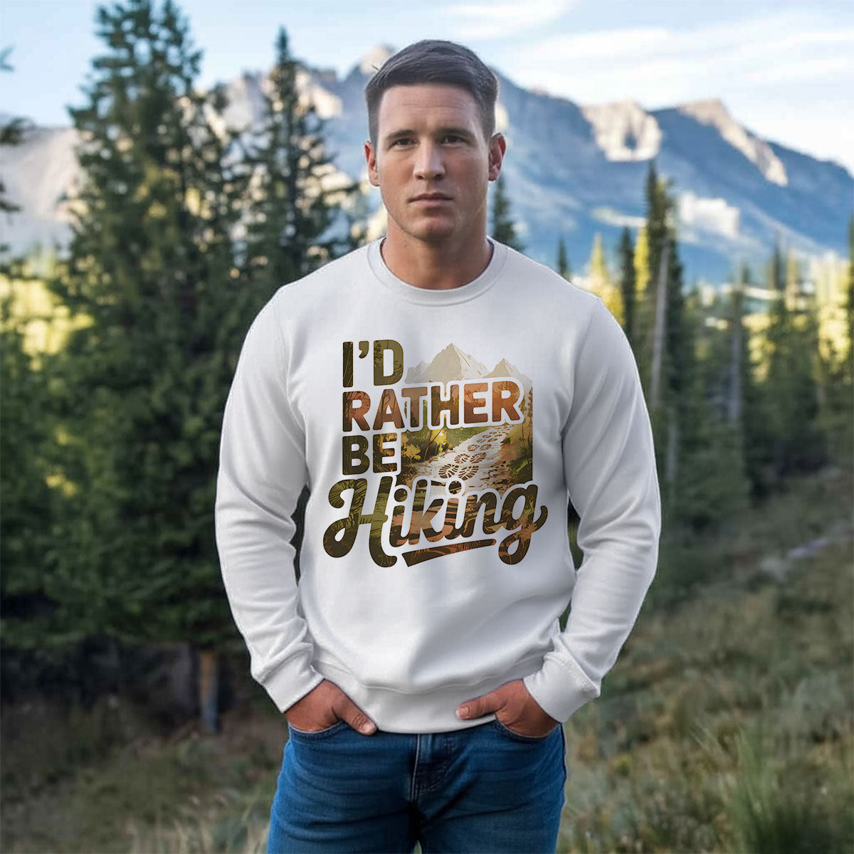 Scenic Mountain Trail Tee, I'd Rather Be Hiking Shirt, Outdoor Adventure T-shirt, Gift For Hikers, Wapiti Craft Sweatshirt