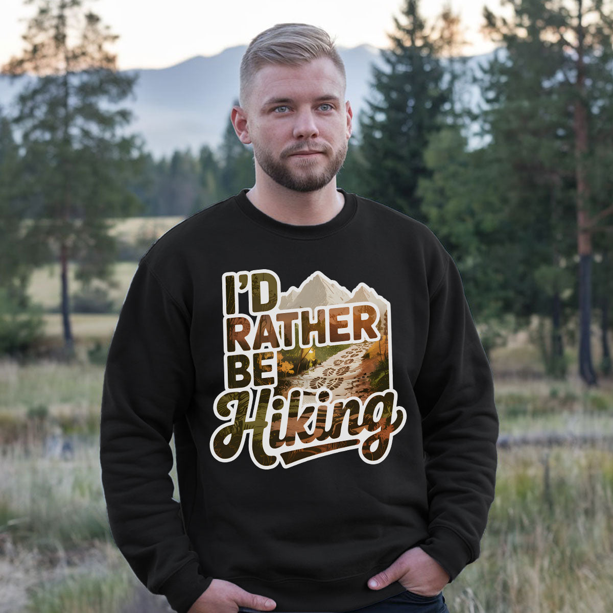 Scenic Mountain Trail Tee, I'd Rather Be Hiking Shirt, Outdoor Adventure T-shirt, Gift For Hikers, Wapiti Craft Sweatshirt