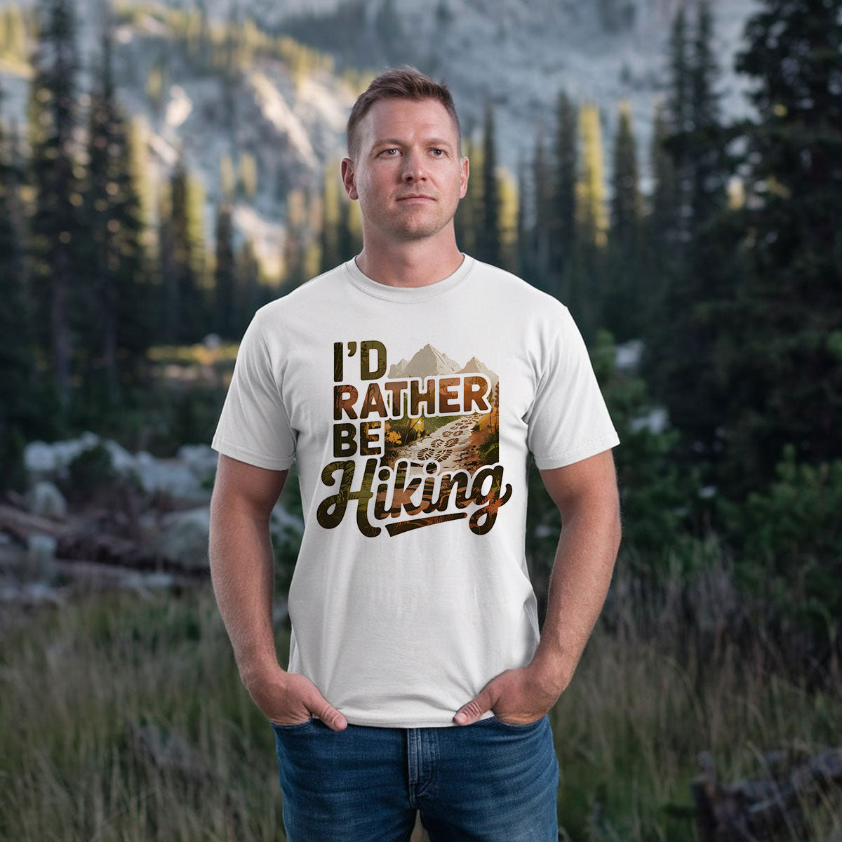 Scenic Mountain Trail Tee, I'd Rather Be Hiking Shirt, Outdoor Adventure T-shirt, Gift For Hikers, Wapiti Craft T-shirt