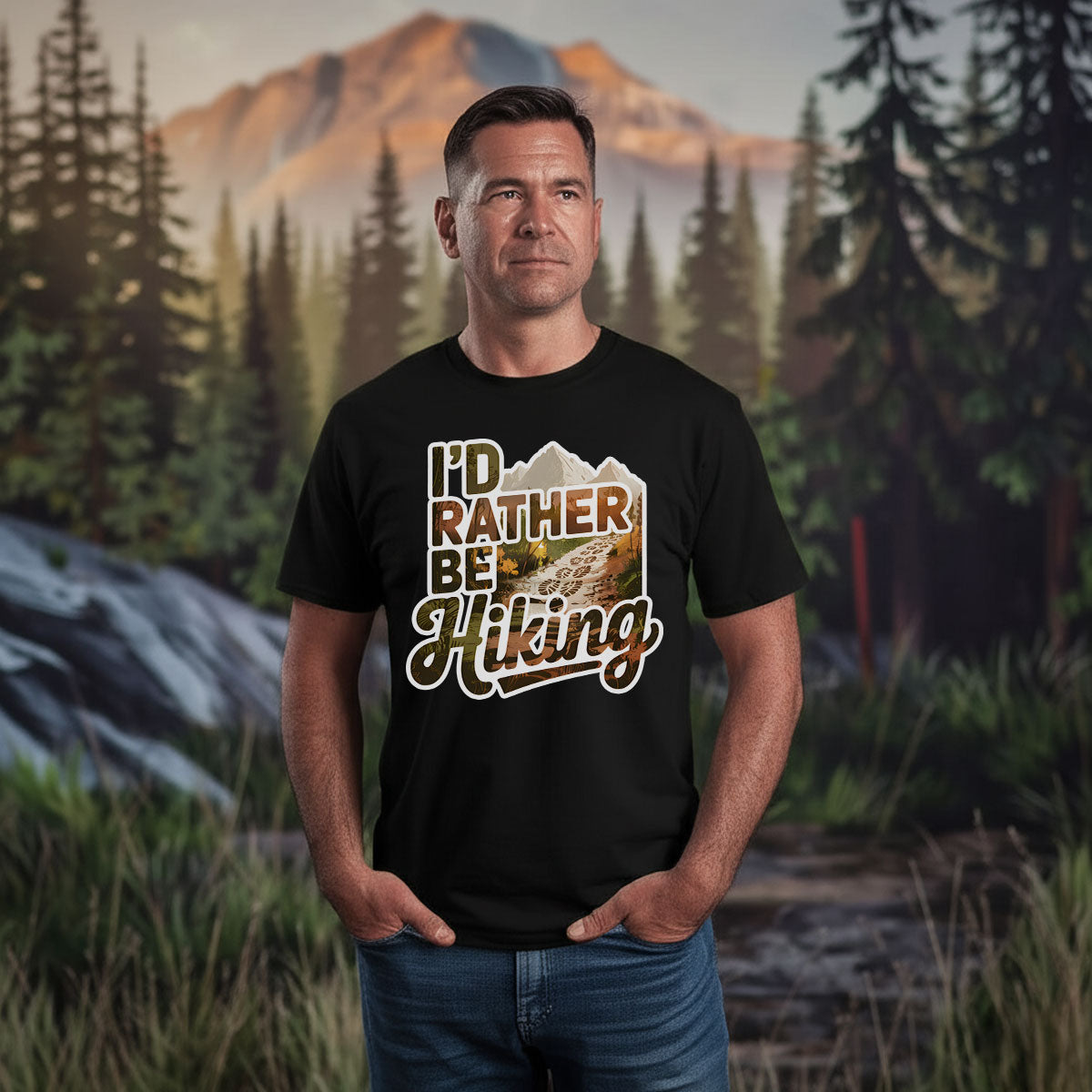 Scenic Mountain Trail Tee, I'd Rather Be Hiking Shirt, Outdoor Adventure T-shirt, Gift For Hikers, Wapiti Craft T-shirt
