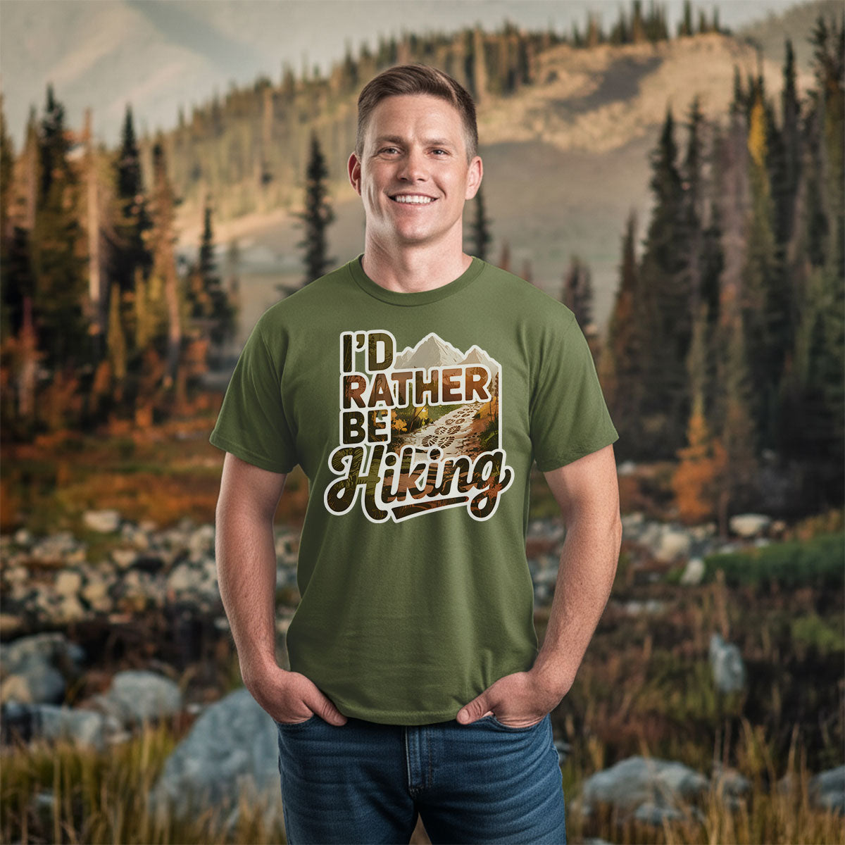 Scenic Mountain Trail Tee, I'd Rather Be Hiking Shirt, Outdoor Adventure T-shirt, Gift For Hikers, Wapiti Craft T-shirt