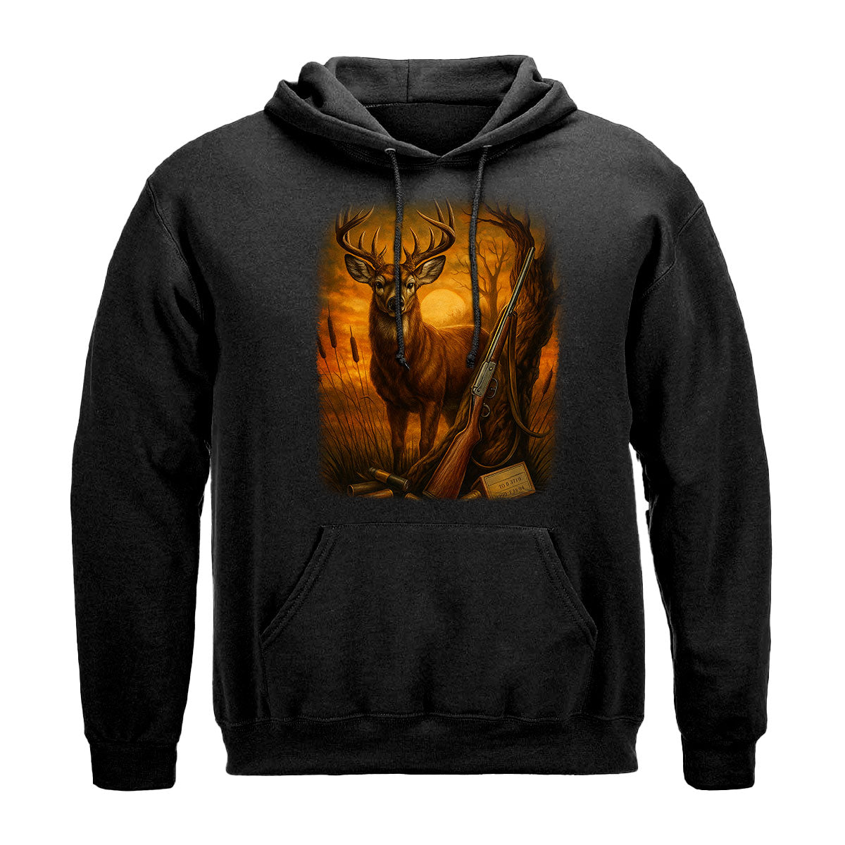 Buck Silhouette Sunset Graphic Tee, Deer Hunting Shirt For Men, Rifle Hunt Scene Shirt, Gift For Hunters, Wapiti Craft Hoodie