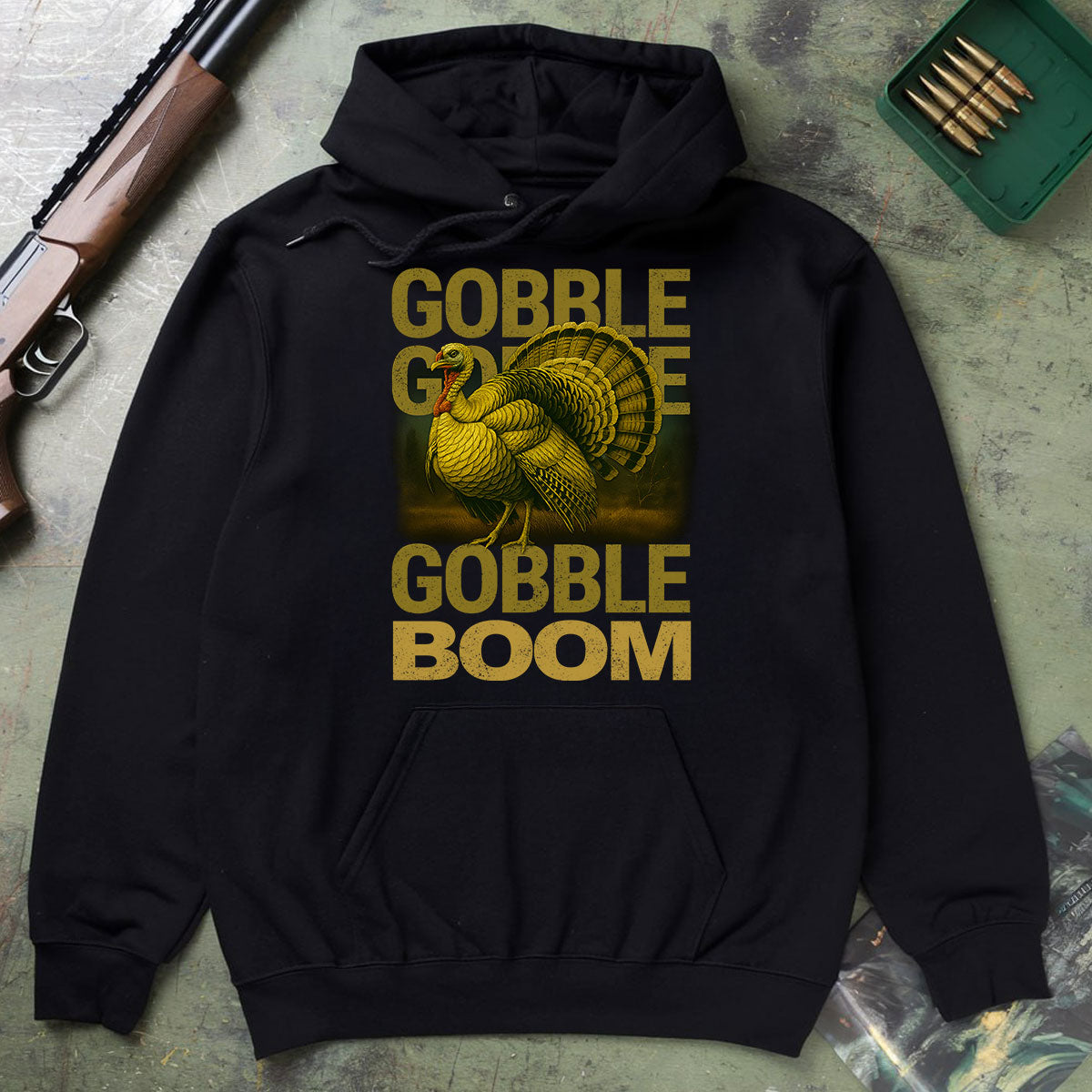 Turkey Hunting Shirt For Men, Funny Gobble Boom Graphic Tee, Spring Hunt Gear Gift Idea, Gift For Turkey Hunters, Wapiti Craft Hoodie