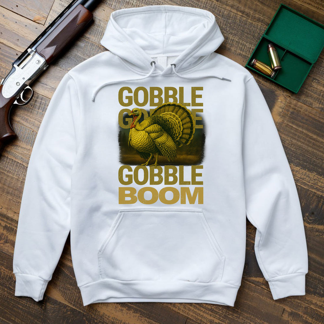 Turkey Hunting Shirt For Men, Funny Gobble Boom Graphic Tee, Spring Hunt Gear Gift Idea, Gift For Turkey Hunters, Wapiti Craft Hoodie