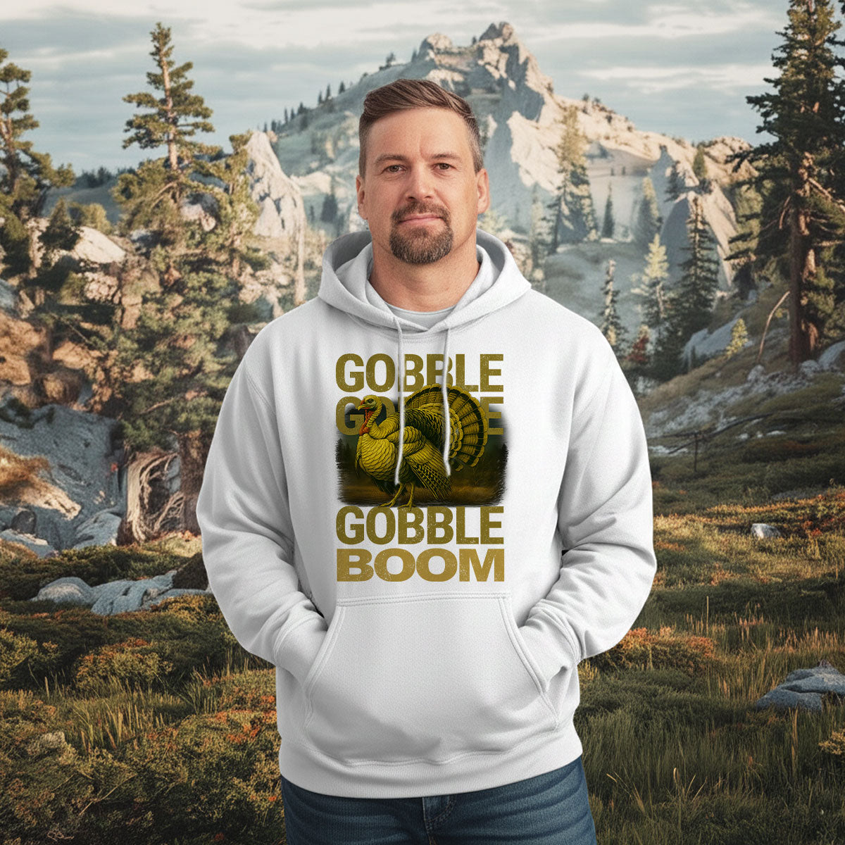 Turkey Hunting Shirt For Men, Funny Gobble Boom Graphic Tee, Spring Hunt Gear Gift Idea, Gift For Turkey Hunters, Wapiti Craft Hoodie