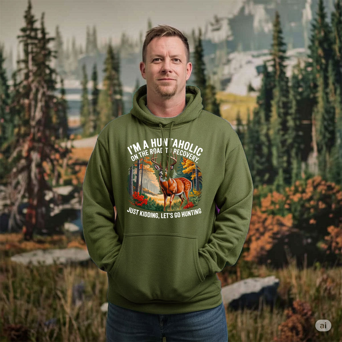 Huntaholic Buck Deer Shirt, Funny Hunting Shirt For Men, Just Kidding Let’s Go Hunting, Gift For Outdoorsmen, Wapiti Craft Hoodie