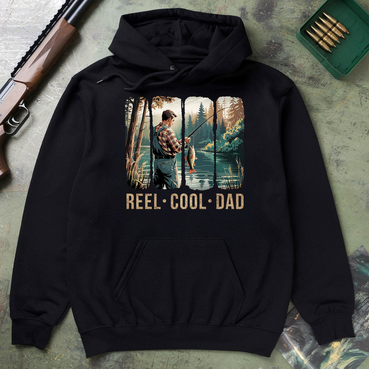 Reel Cool Father Graphic Tee, Fishing Shirt For Dad, Funny Fisherman Gift From Kids, Gift For Outdoorsy Dads, Wapiti Craft Hoodie