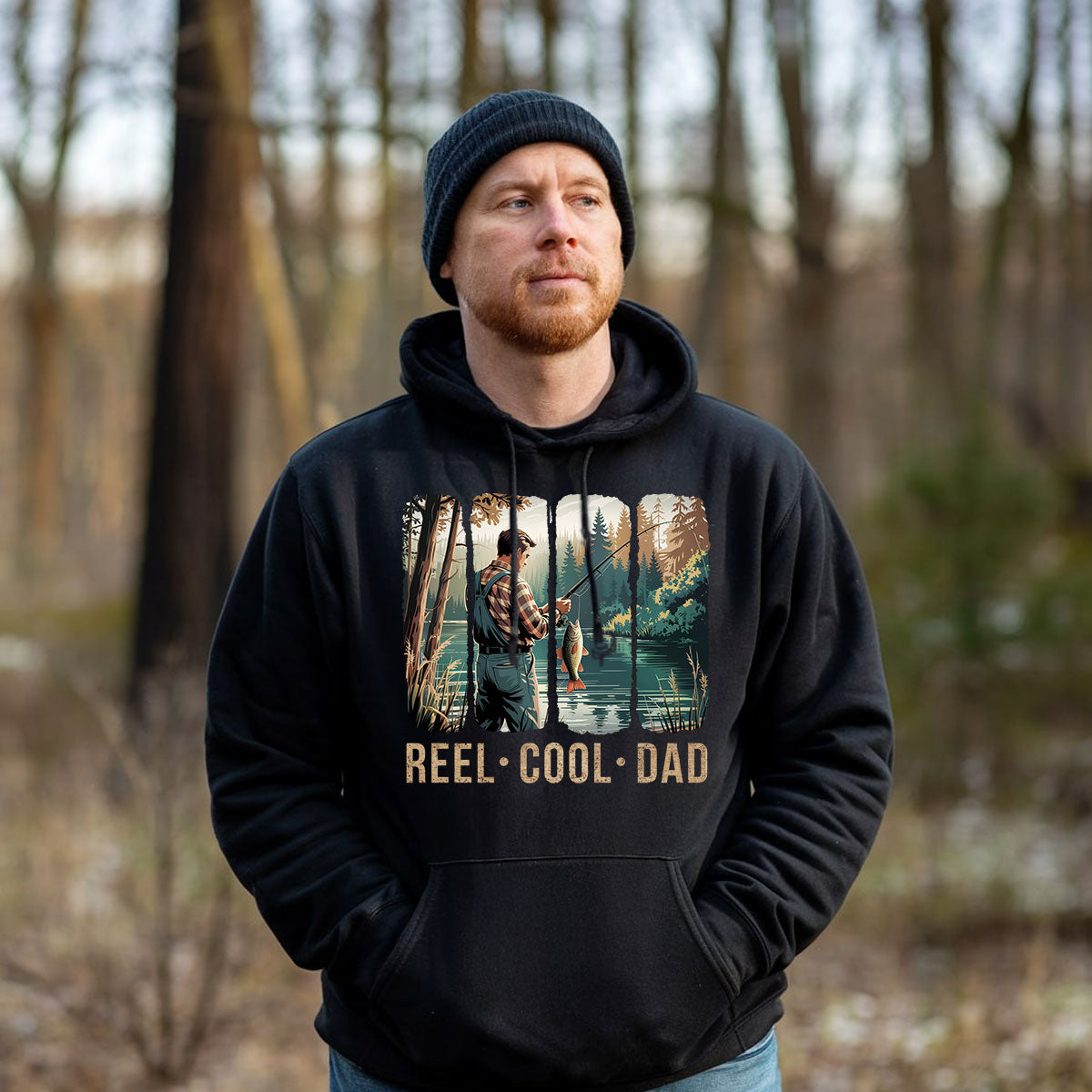 Reel Cool Father Graphic Tee, Fishing Shirt For Dad, Funny Fisherman Gift From Kids, Gift For Outdoorsy Dads, Wapiti Craft Hoodie