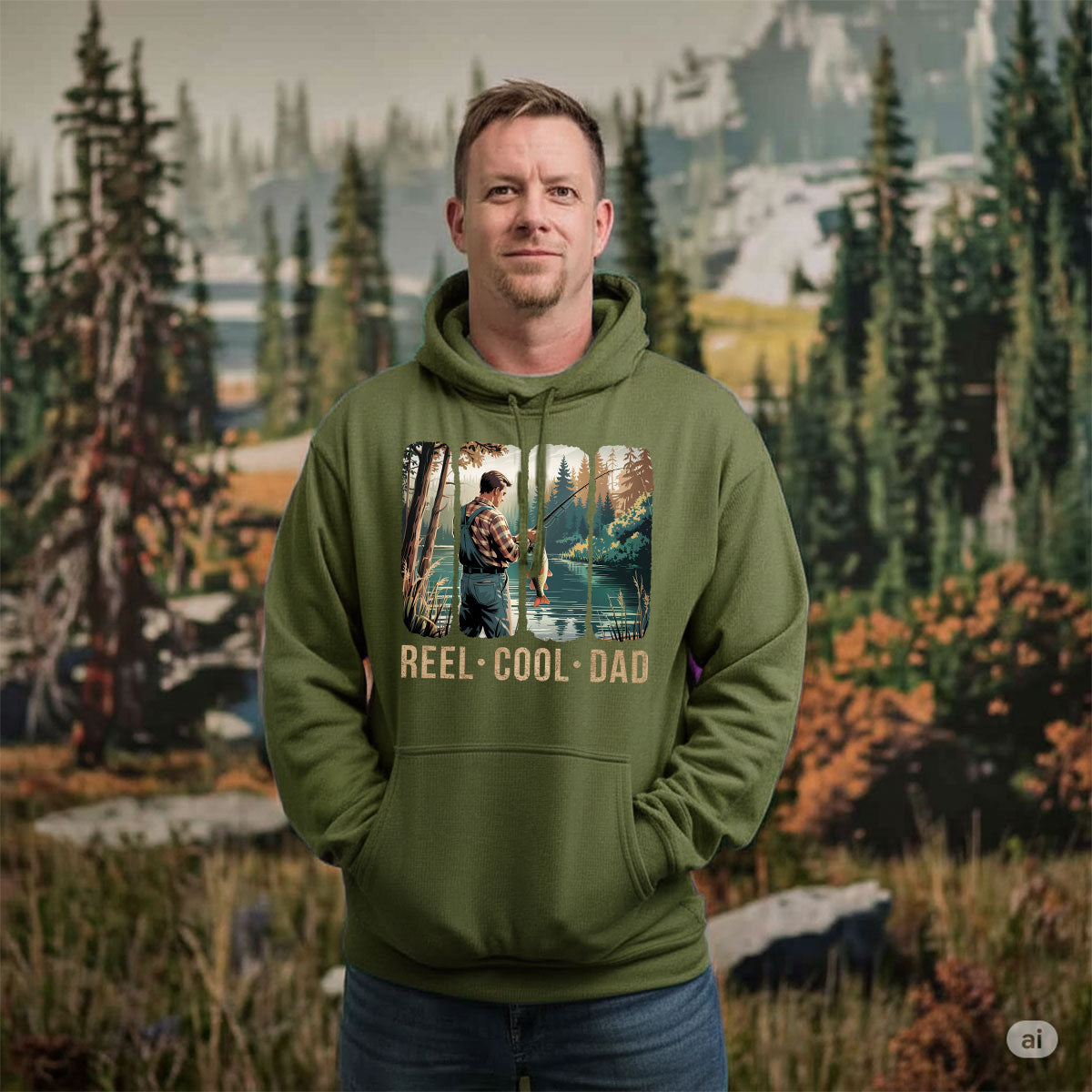 Reel Cool Father Graphic Tee, Fishing Shirt For Dad, Funny Fisherman Gift From Kids, Gift For Outdoorsy Dads, Wapiti Craft Hoodie
