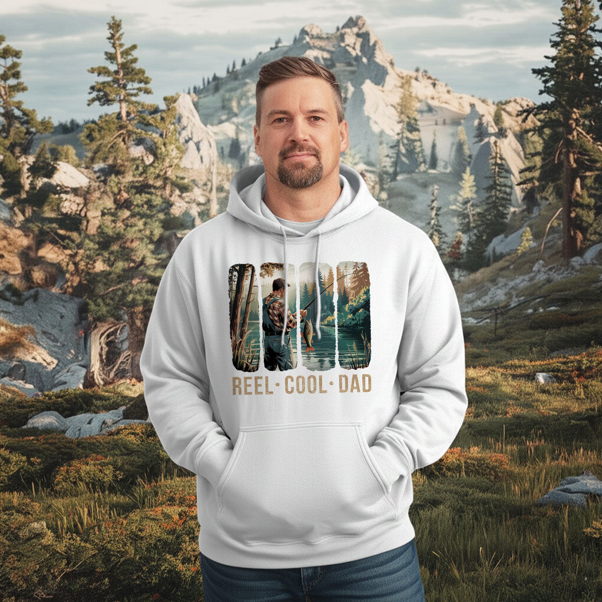 Reel Cool Father Graphic Tee, Fishing Shirt For Dad, Funny Fisherman Gift From Kids, Gift For Outdoorsy Dads, Wapiti Craft Hoodie