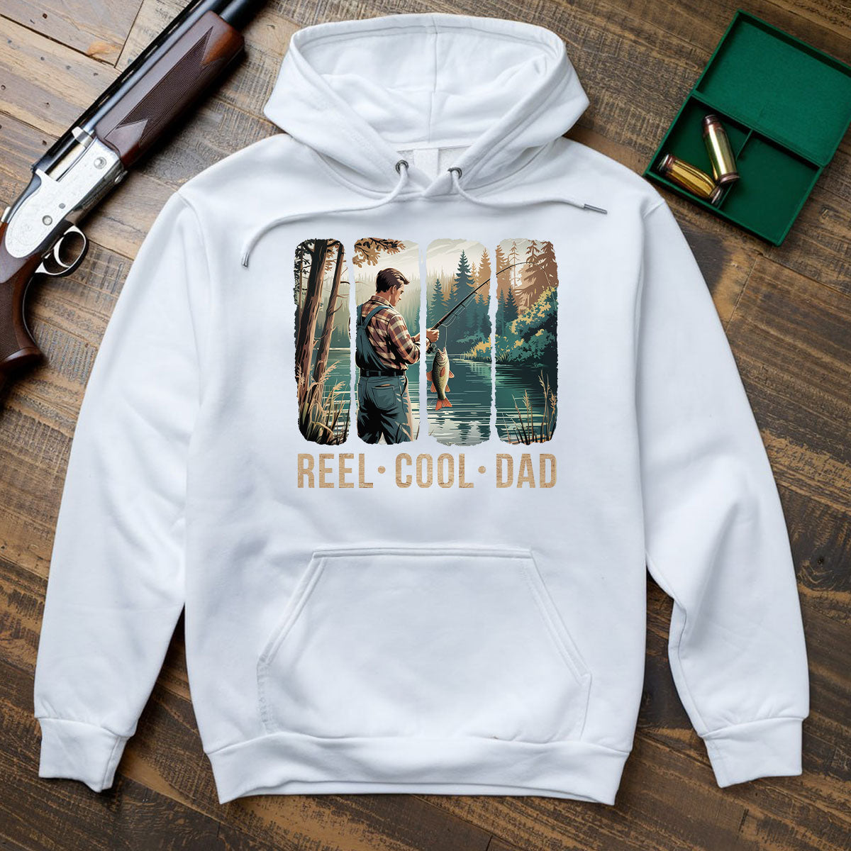 Reel Cool Father Graphic Tee, Fishing Shirt For Dad, Funny Fisherman Gift From Kids, Gift For Outdoorsy Dads, Wapiti Craft Hoodie