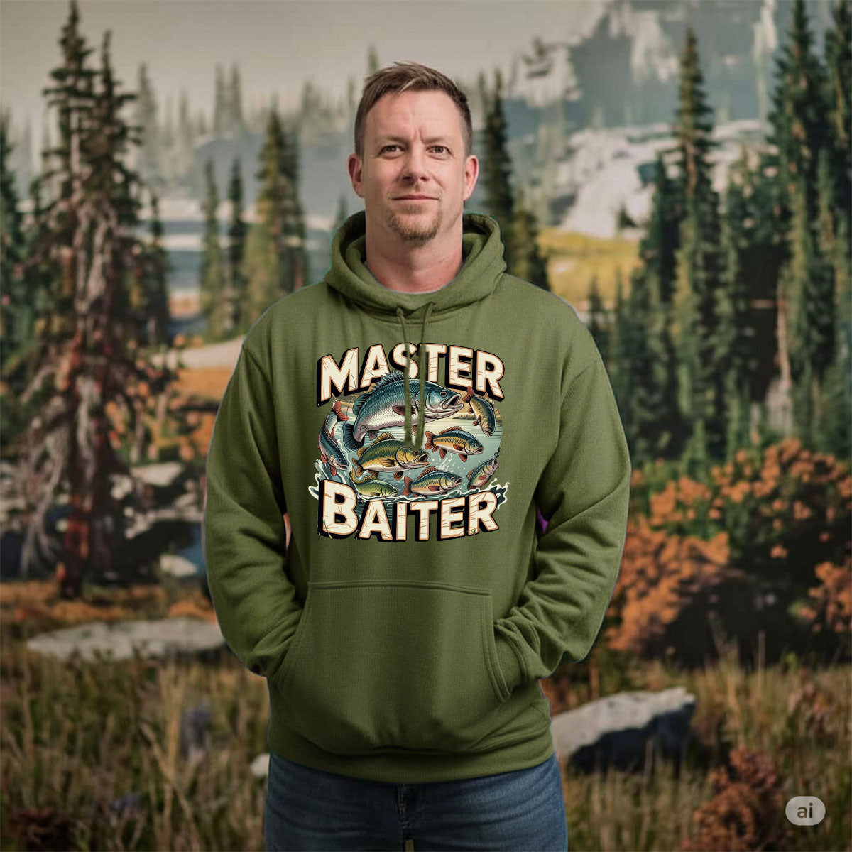Master Baiter Graphic Tee With Fish, Funny Fishing Shirt For Men, Master Baiter Graphic Tee With Fish, Joke Gift For Anglers, Gift For Fishermen, Wapiti Craft Hoodie