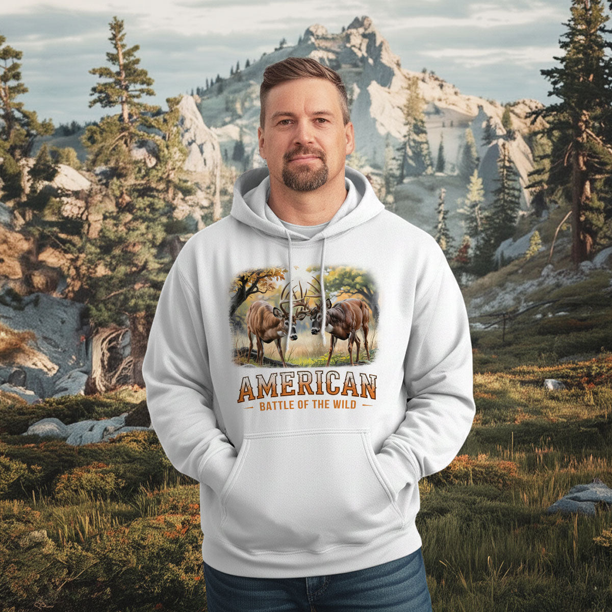 American Battle Buck Clash Shirt, Deer Fighting Shirt For Men, Wild Nature Wildlife Scene Shirt, Gift For Hunters, Wapiti Craft Hoodie