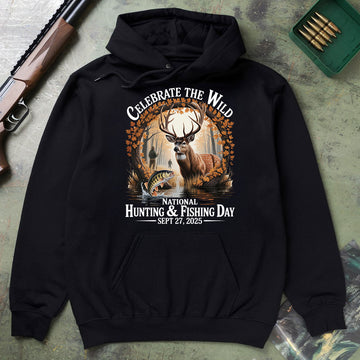 National Hunting And Fishing Day Shirt, Deer And Fish Graphic Tee, Celebrate The Wild 2025, Gift For Outdoorsmen, Wapiti Craft Hoodie