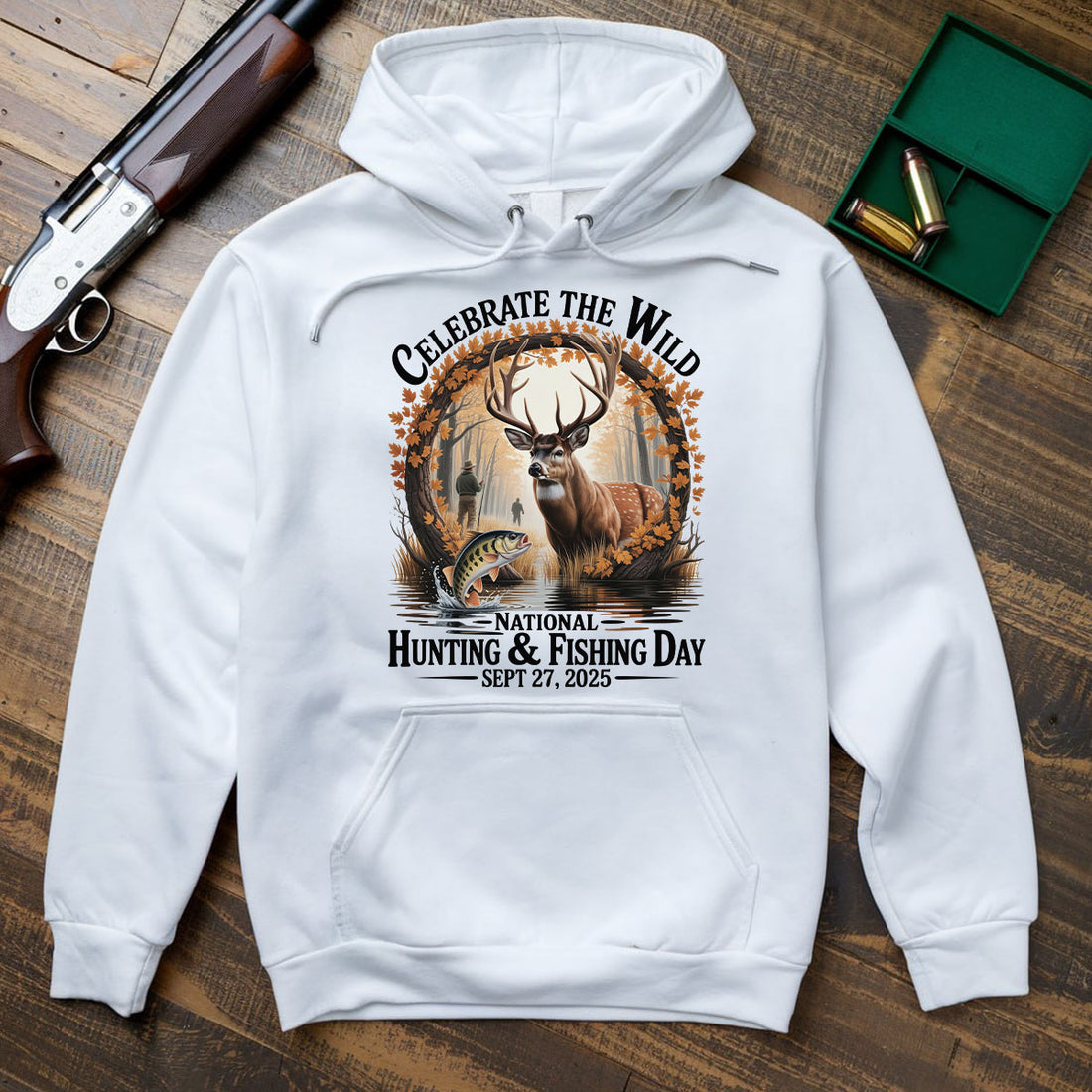 National Hunting And Fishing Day Shirt, Deer And Fish Graphic Tee, Celebrate The Wild 2025, Gift For Outdoorsmen, Wapiti Craft Hoodie