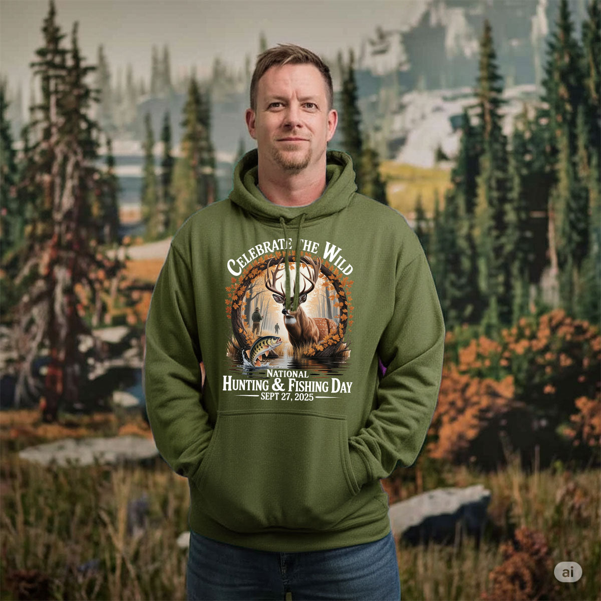 National Hunting And Fishing Day Shirt, Deer And Fish Graphic Tee, Celebrate The Wild 2025, Gift For Outdoorsmen, Wapiti Craft Hoodie