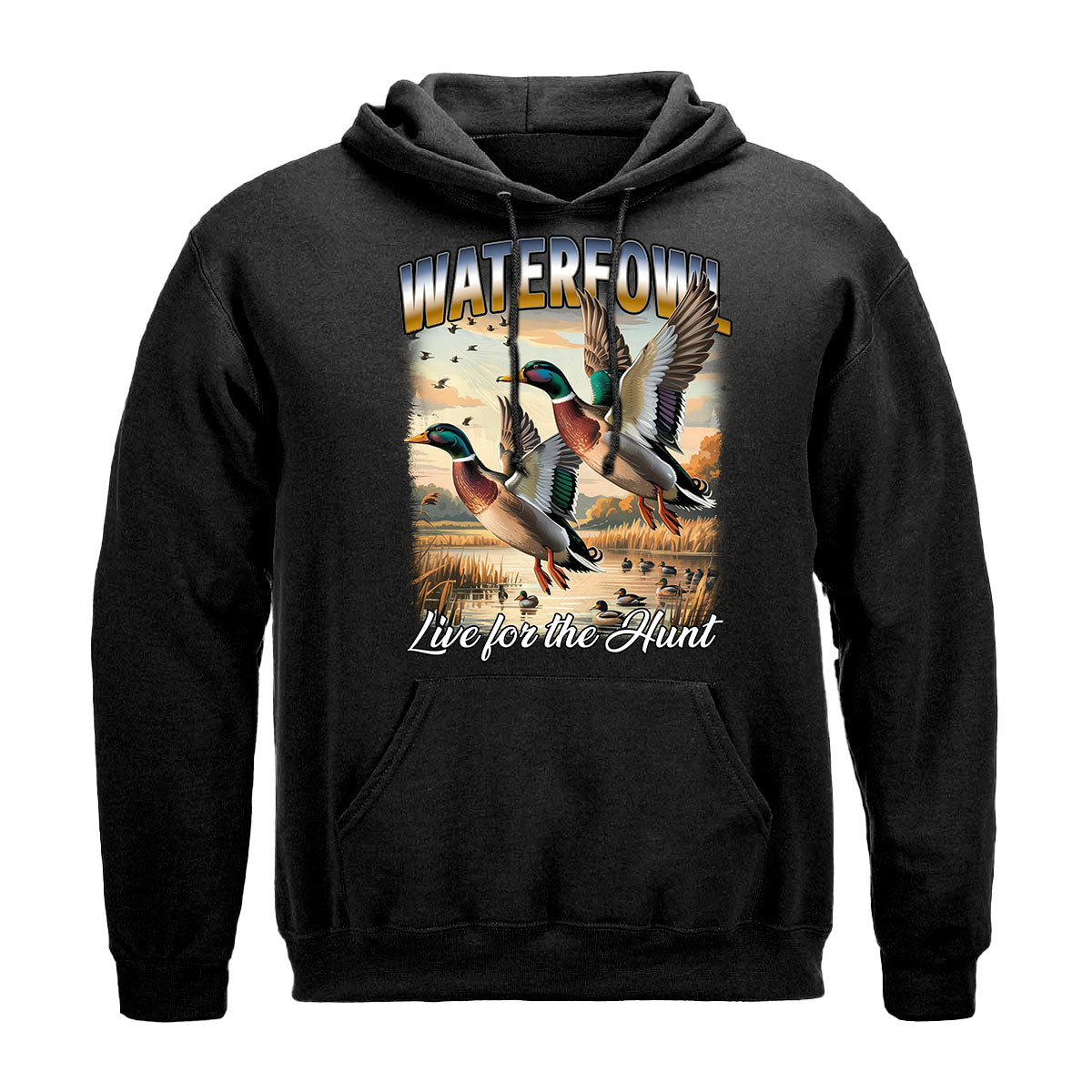 Waterfowl Hunting Shirt For Men, Flying Mallards Graphic Tee, Live For The Hunt Duck Scene Shirt, Gift For Hunters, Wapiti Craft Hoodie