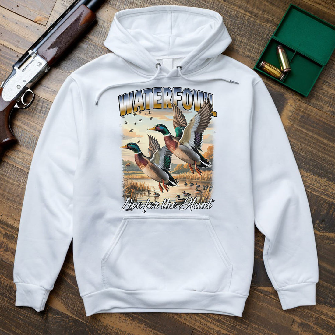 Waterfowl Hunting Shirt For Men, Flying Mallards Graphic Tee, Live For The Hunt Duck Scene Shirt, Gift For Hunters, Wapiti Craft Hoodie