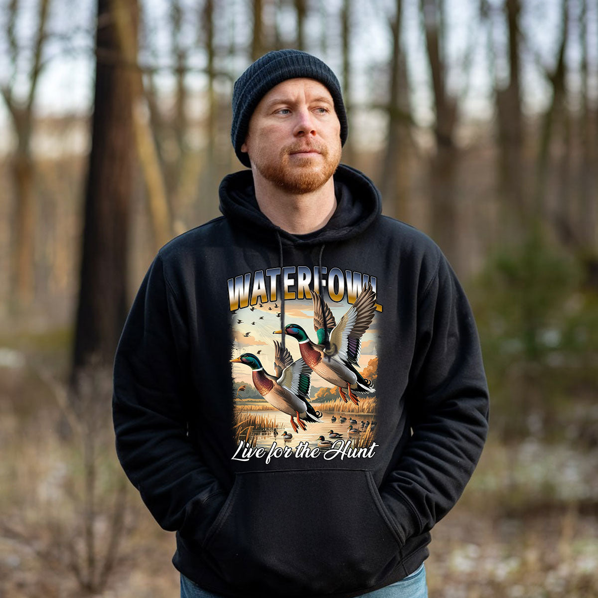 Waterfowl Hunting Shirt For Men, Flying Mallards Graphic Tee, Live For The Hunt Duck Scene Shirt, Gift For Hunters, Wapiti Craft Hoodie