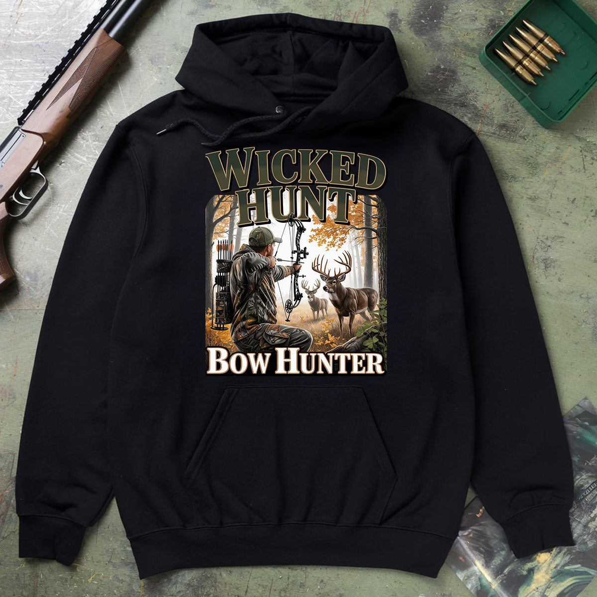 Bow Hunting Shirt For Men, Archery Deer Hunter Graphic Tee, Wicked Hunt Gift Idea, Gift For Bowhunters, Wapiti Craft Hoodie