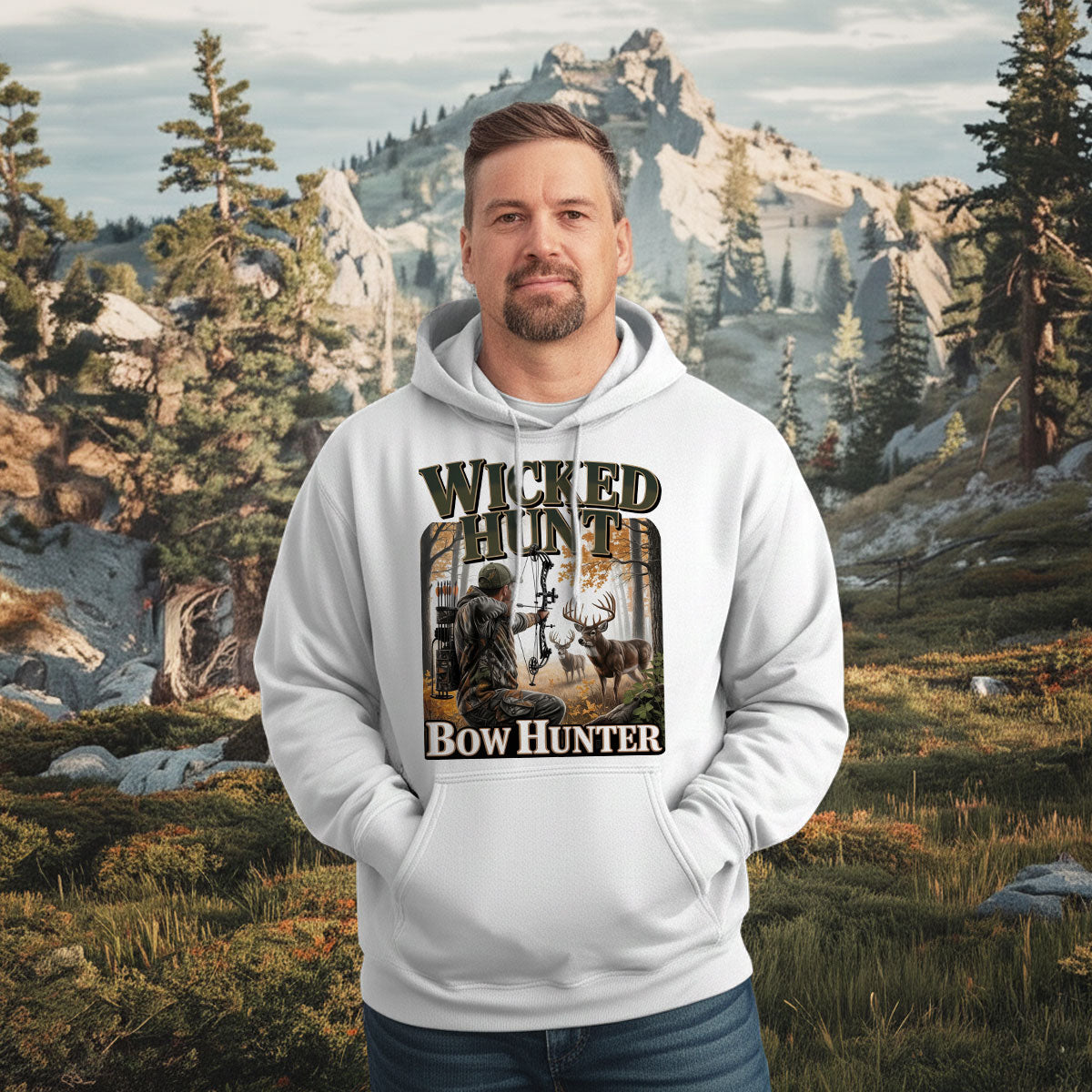 Bow Hunting Shirt For Men, Archery Deer Hunter Graphic Tee, Wicked Hunt Gift Idea, Gift For Bowhunters, Wapiti Craft Hoodie
