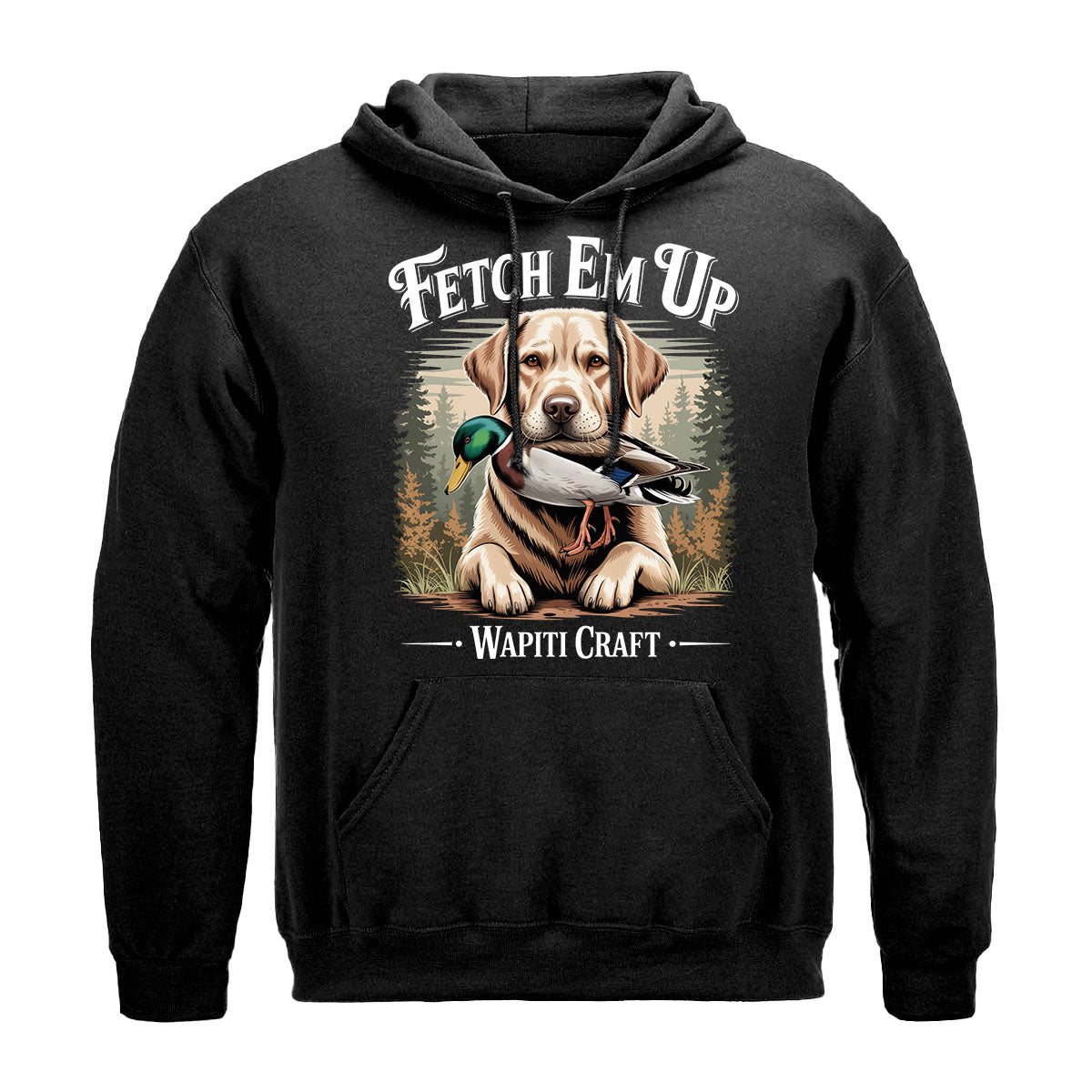Fetch Em Up Hunter Graphic Shirt, Duck Hunting Dog Shirt For Men, Retriever With Mallard Tee, Gift For Waterfowl Lovers, Wapiti Craft Hoodie