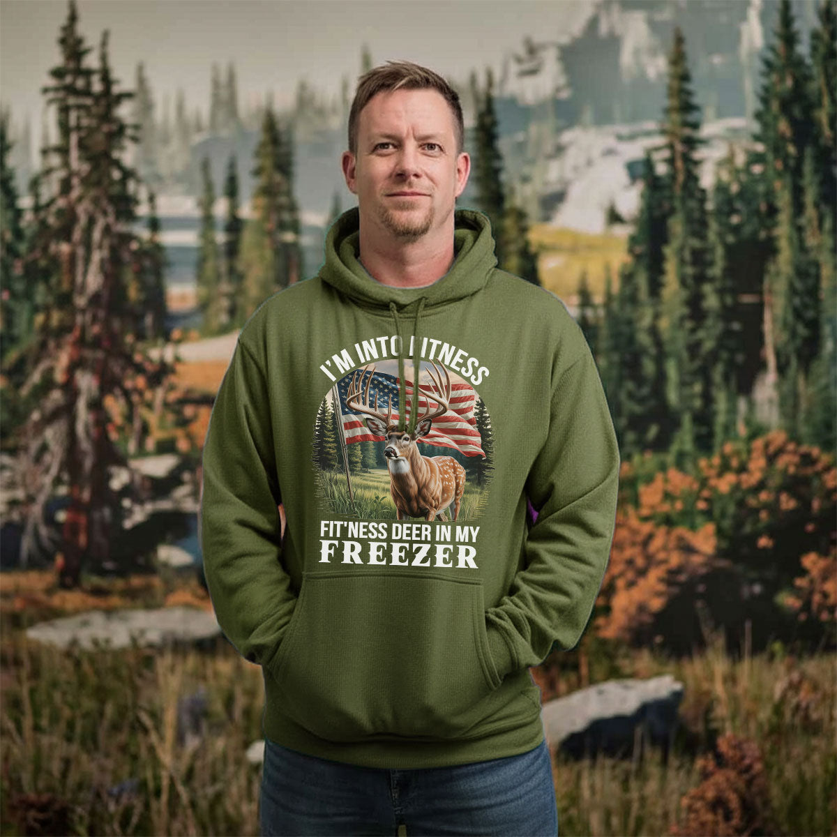 Fitness Deer In My Freezer Tee, Funny Deer Hunting Shirt For Men, Patriotic Hunter Quote, Gift For Hunters, Wapiti Craft Hoodie