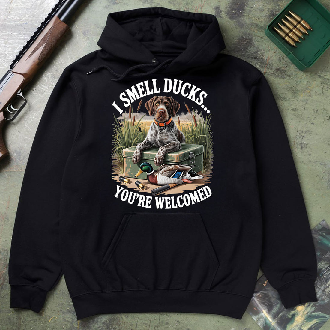 Dog Smell Ducks Graphic Tee, Funny Duck Hunting Shirt For Men, You’re Welcomed Waterfowl Gift, Gift For Duck Hunters, Wapiti Craft Hoodie