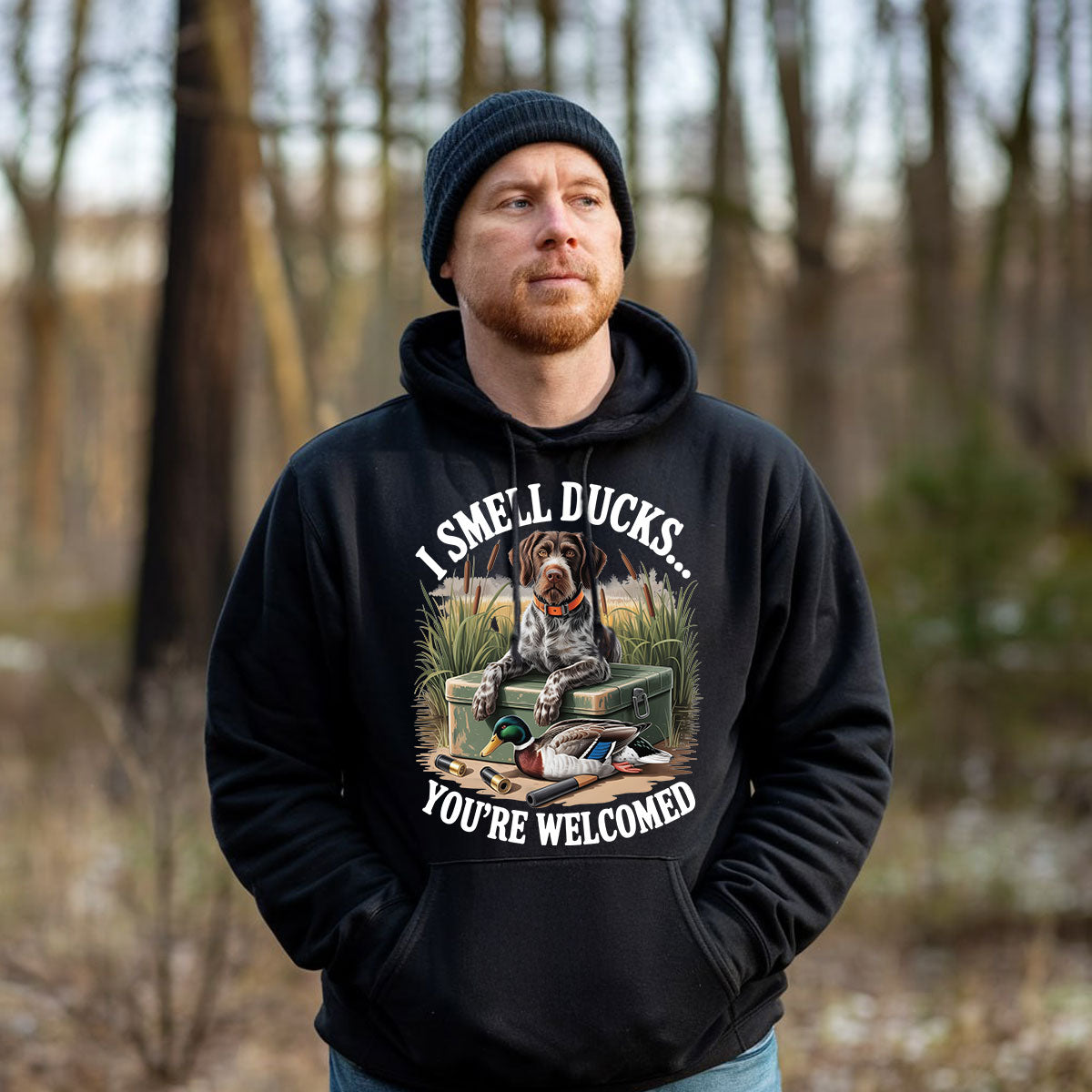 Dog Smell Ducks Graphic Tee, Funny Duck Hunting Shirt For Men, You’re Welcomed Waterfowl Gift, Gift For Duck Hunters, Wapiti Craft Hoodie