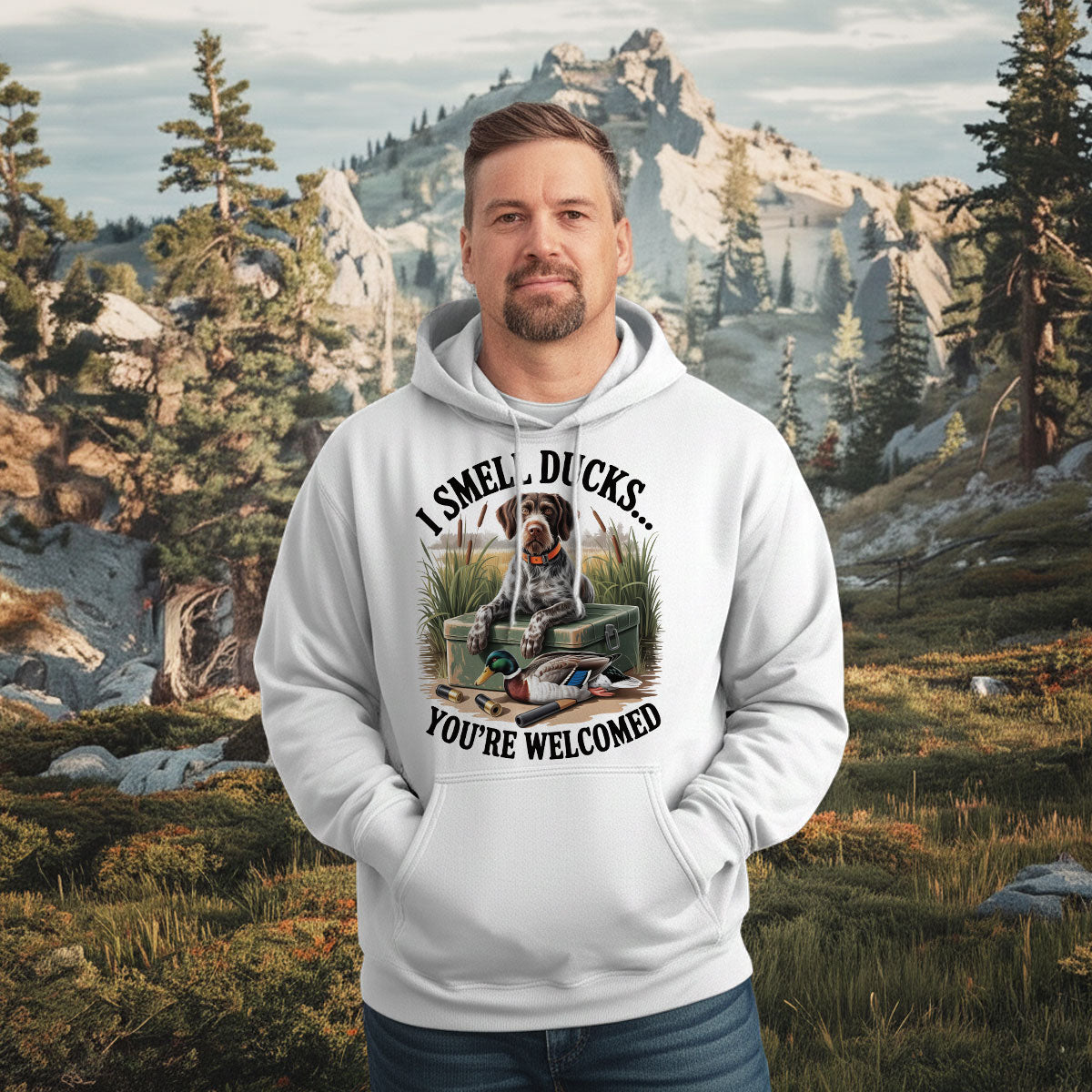 Dog Smell Ducks Graphic Tee, Funny Duck Hunting Shirt For Men, You’re Welcomed Waterfowl Gift, Gift For Duck Hunters, Wapiti Craft Hoodie