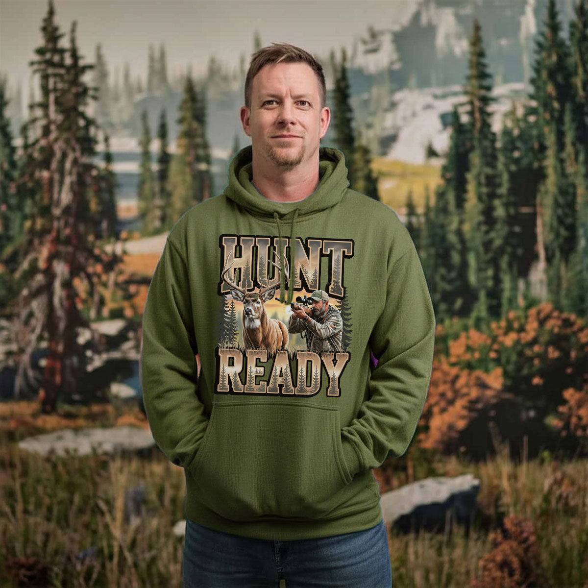 Hunt Ready Hunter With Rifle Tee, Deer Hunting Shirt For Men, Deer Season Ready Shirt, Gift For Hunters, Wapiti Craft Hoodie