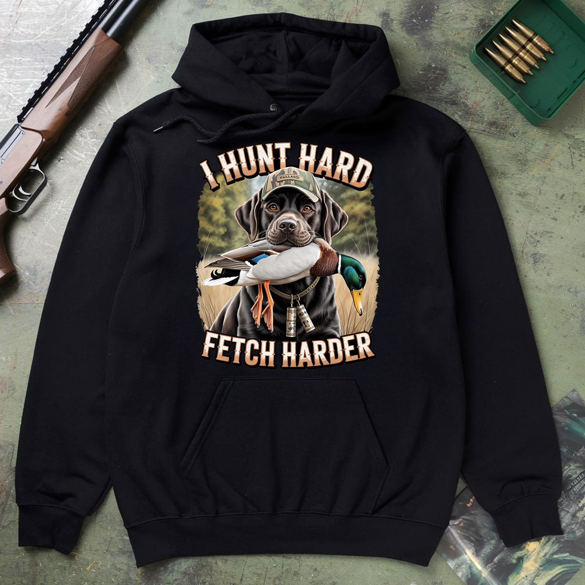 Funny Duck Hunting Shirt For Men, I Hunt Hard Fetch Harder Dog Tee, Duck Hunting Gift For Dog Lovers, Gift For Waterfowl Hunters, Wapiti Craft Hoodie