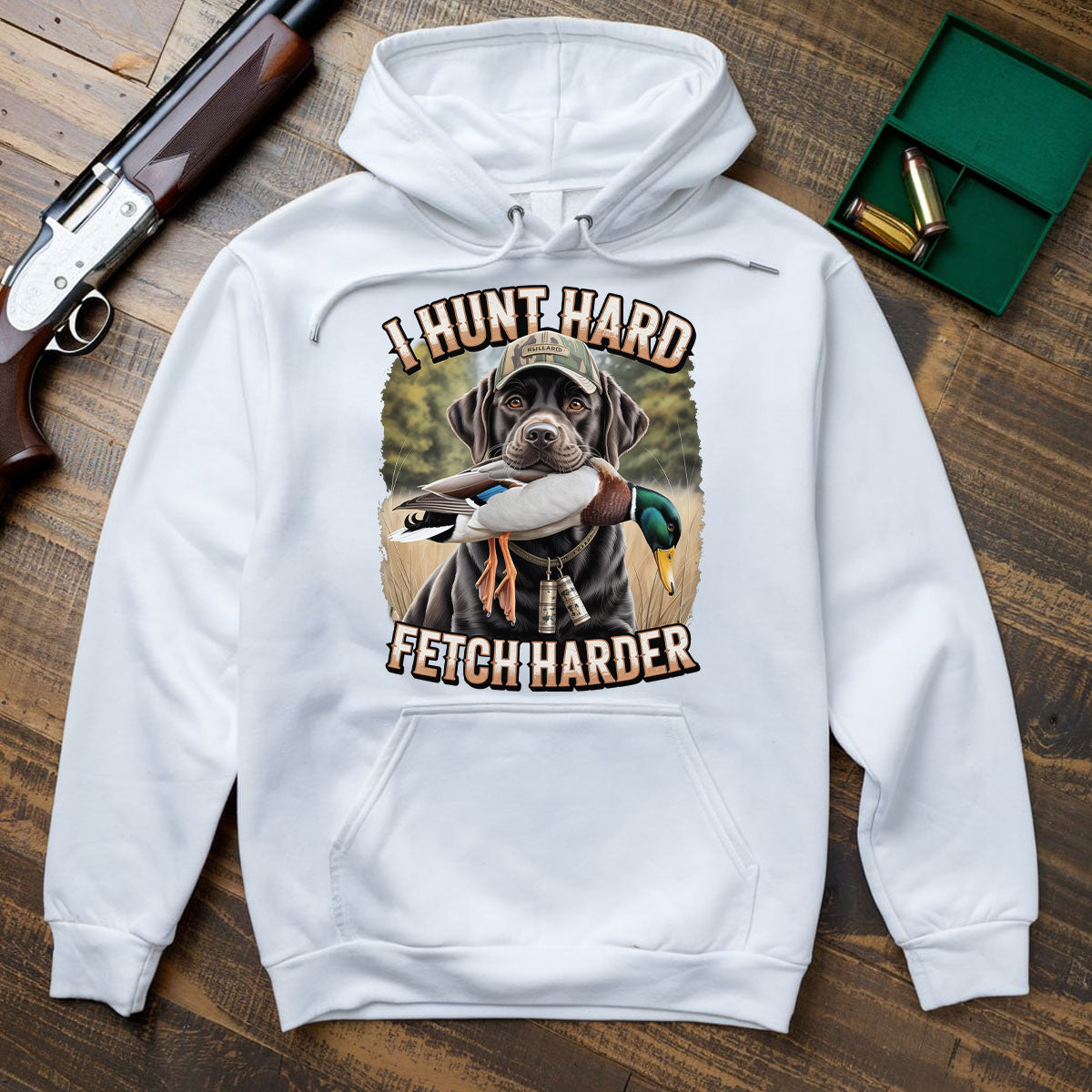 Funny Duck Hunting Shirt For Men, I Hunt Hard Fetch Harder Dog Tee, Duck Hunting Gift For Dog Lovers, Gift For Waterfowl Hunters, Wapiti Craft Hoodie