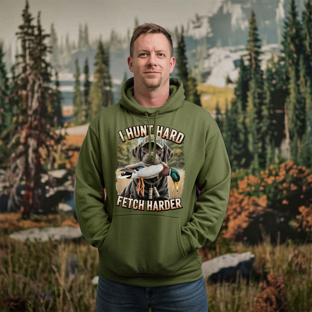 Funny Duck Hunting Shirt For Men, I Hunt Hard Fetch Harder Dog Tee, Duck Hunting Gift For Dog Lovers, Gift For Waterfowl Hunters, Wapiti Craft Hoodie
