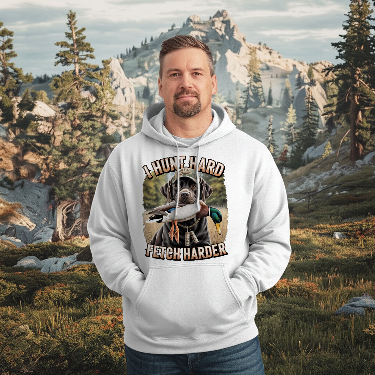 Funny Duck Hunting Shirt For Men, I Hunt Hard Fetch Harder Dog Tee, Duck Hunting Gift For Dog Lovers, Gift For Waterfowl Hunters, Wapiti Craft Hoodie