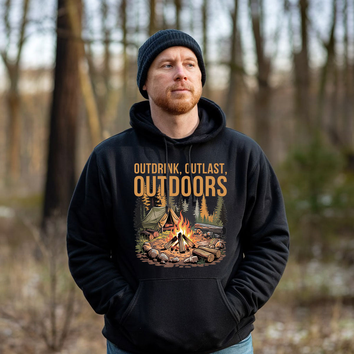Outdrink Outlast Outdoors Tee, Outdoor Camping Shirt For Men, Fire Camp Exploration Shirt, Gift For Adventurers, Wapiti Craft Hoodie