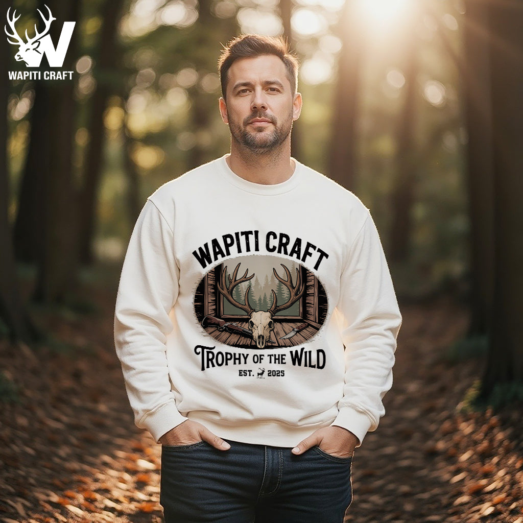 Trophy of the Wild Sweatshirt Rustic Hunting Cabin Skull Decor Design - Wapiti Craft