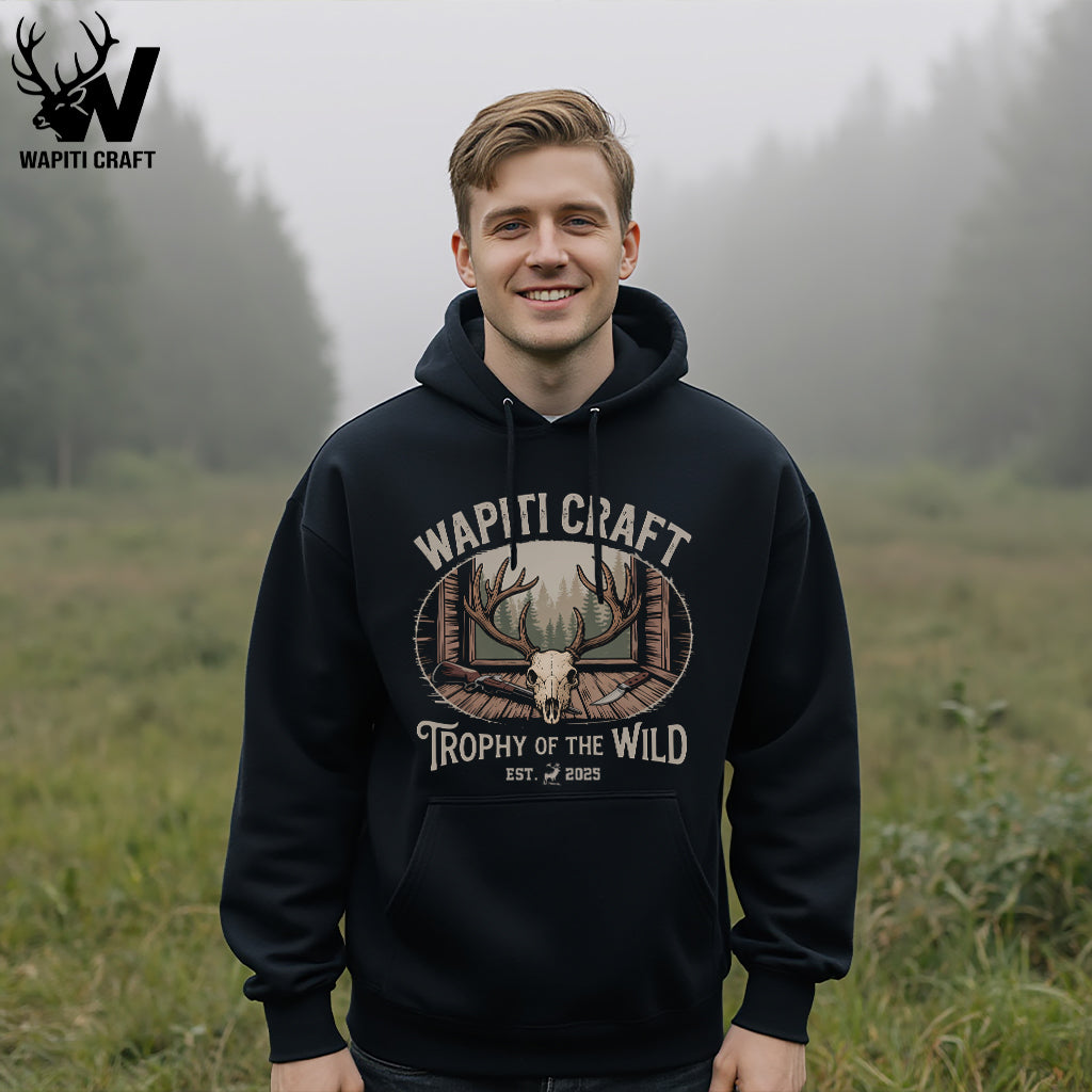 Trophy of the Wild Hoodie Rustic Hunting Cabin Skull Decor Design - Wapiti Craft