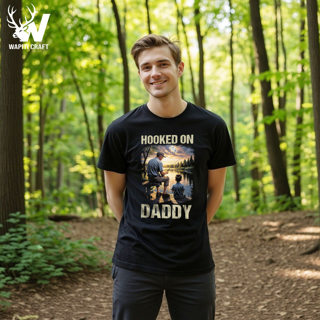 Fishing Buddy T-Shirt for Dad & Son Hooked on Daddy Fathers Day - Wapiti Craft