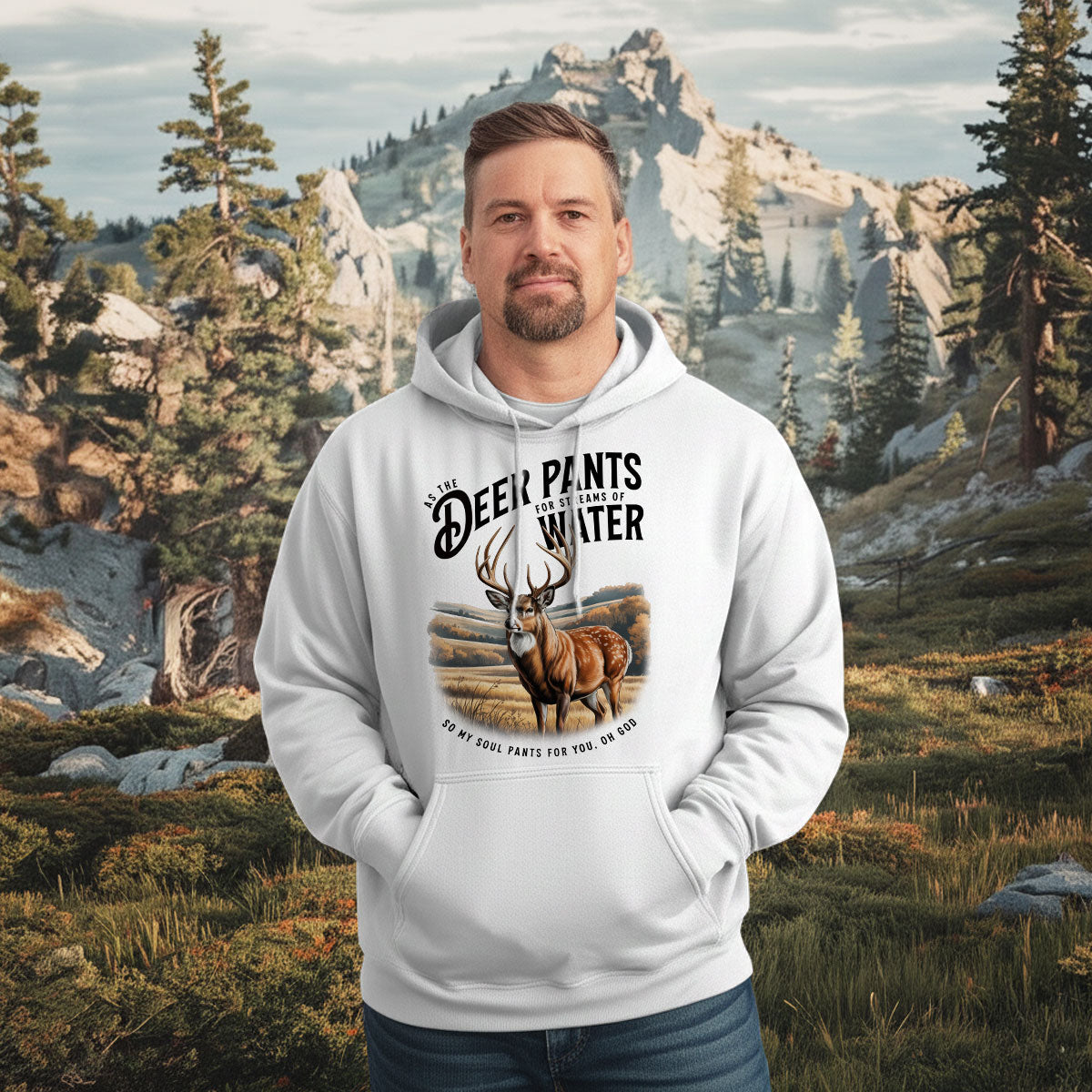 Christian Deer Hunting Shirt For Men, Psalm 42 Deer Pants Bible Verse Tee, Faith Based Outdoors Shirt, Gift For Believers, Wapiti Craft Hoodie