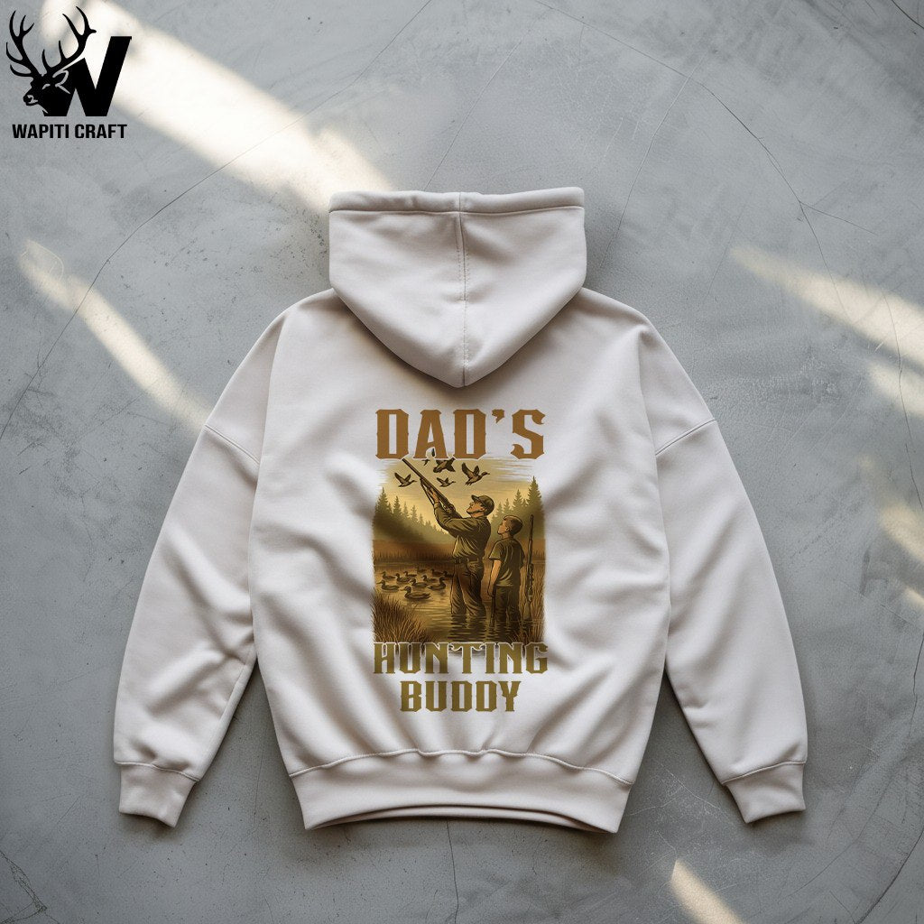 Dads Hunting Buddy Hoodie Father and Son Duck Hunting Rustic Waterfowl Scene - Wapiti Craft