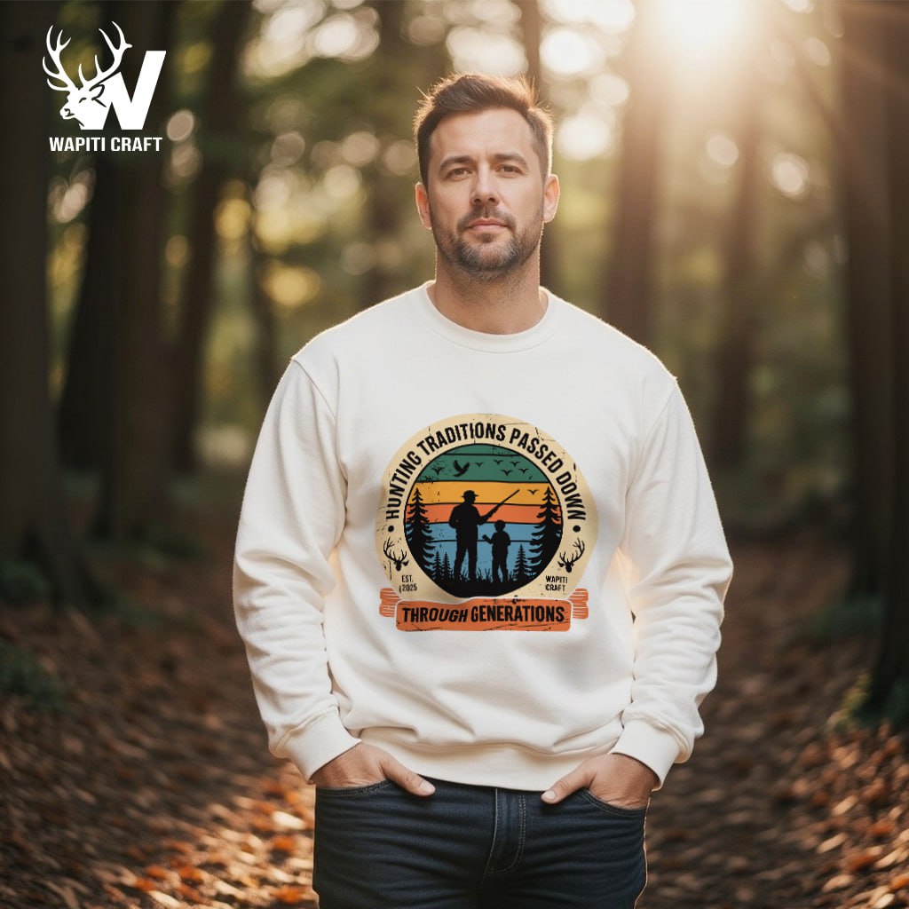 Hunting Traditions Passed Down Sweatshirt Father and Son Legacy Through Generations Gift for Dad - Wapiti Craft